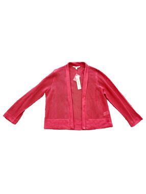 NWT Cyrus Watermelon Coral Crocheted Open Front Knit Cardigan Sweater Long Slv L